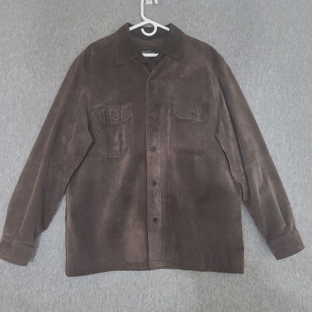 Lineage Suede Leather Shirt Jacket Coat Brown Men's XL